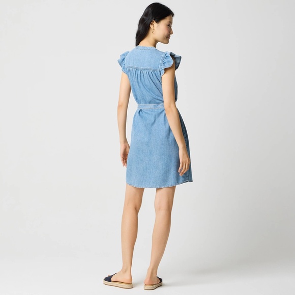 New JCREW Size 14 Ruffle Sleeve Denim Mini Dress in English Blue Wash $118 CK540 - Picture 4 of 5